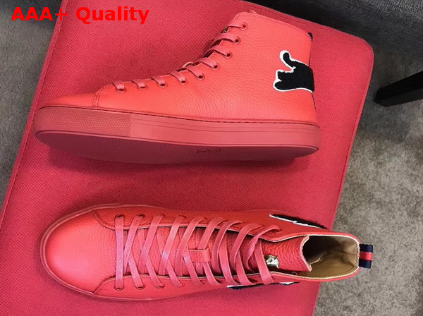 Gucci Leather High Top Sneaker in Red with Panther Replica