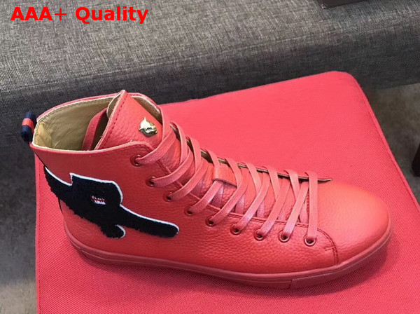 Gucci Leather High Top Sneaker in Red with Panther Replica