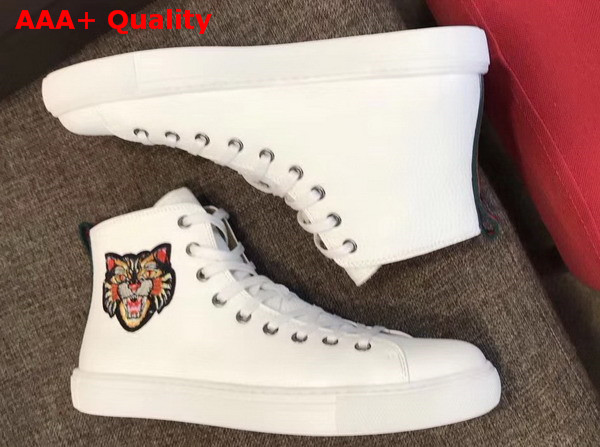 Gucci Leather High Top Sneaker in White with Angry Cat Embroidered Appliques Replica