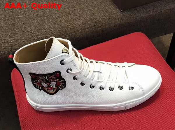 Gucci Leather High Top Sneaker in White with Angry Cat Embroidered Appliques Replica