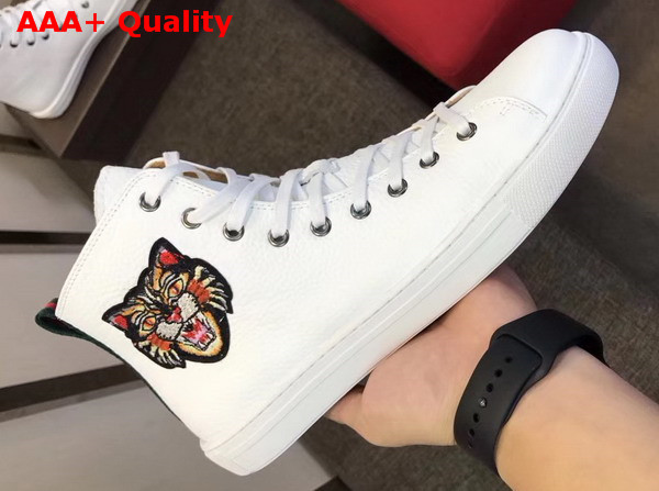 Gucci Leather High Top Sneaker in White with Angry Cat Embroidered Appliques Replica