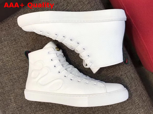 Gucci Leather High Top Sneaker in White with Embossed Snake Replica