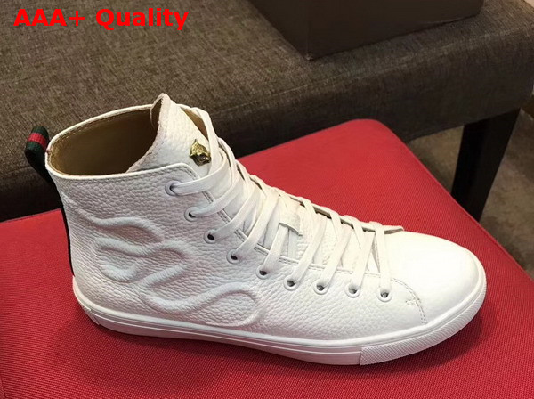 Gucci Leather High Top Sneaker in White with Embossed Snake Replica