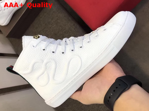 Gucci Leather High Top Sneaker in White with Embossed Snake Replica