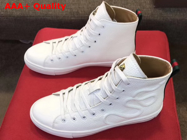 Gucci Leather High Top Sneaker in White with Embossed Snake Replica