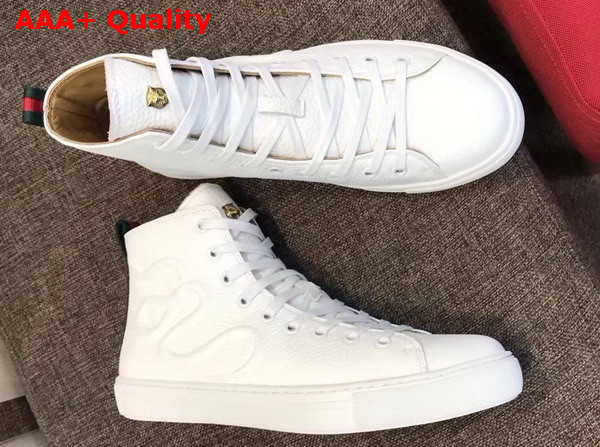 Gucci Leather High Top Sneaker in White with Embossed Snake Replica