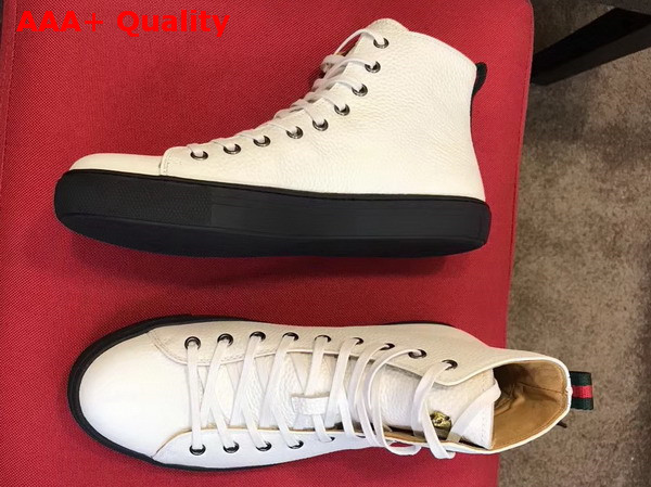 Gucci Leather High Top Sneaker in White with Embroidered Fly Dragon Replica