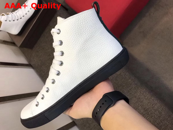 Gucci Leather High Top Sneaker in White with Embroidered Fly Dragon Replica