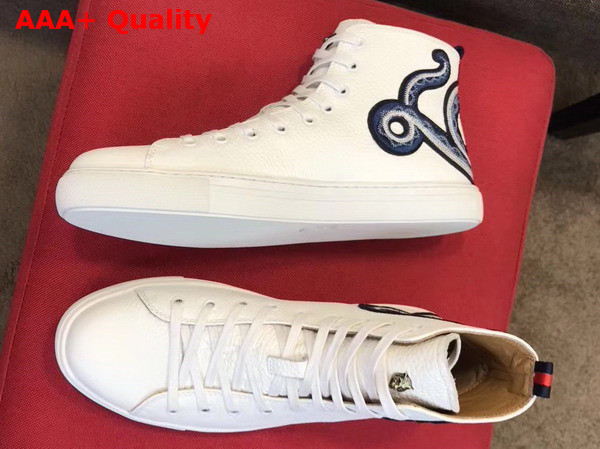 Gucci Leather High Top Sneaker in White with Embroidered Kingsnake Appliques Replica