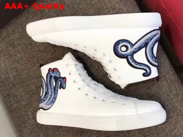 Gucci Leather High Top Sneaker in White with Embroidered Kingsnake Appliques Replica