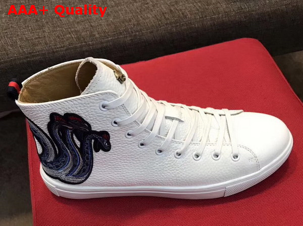 Gucci Leather High Top Sneaker in White with Embroidered Kingsnake Appliques Replica