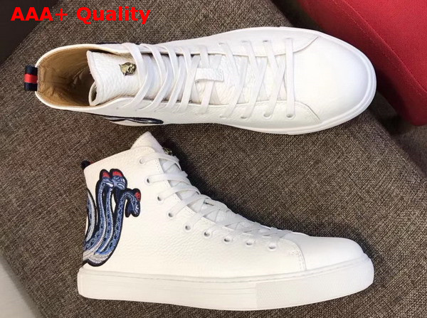 Gucci Leather High Top Sneaker in White with Embroidered Kingsnake Appliques Replica