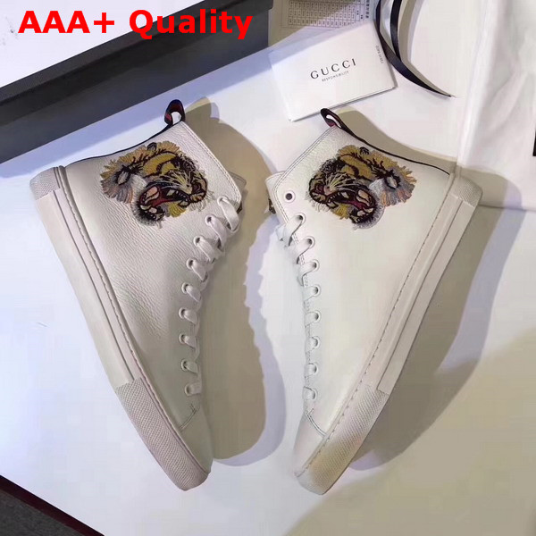 Gucci Leather High Top Sneaker with Tiger White Leather Replica