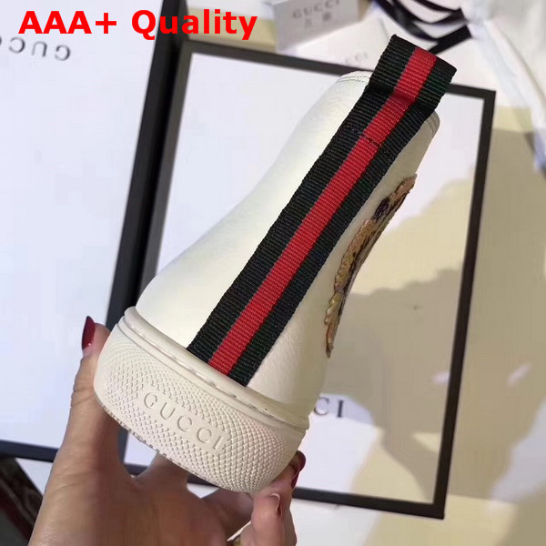 Gucci Leather High Top Sneaker with Tiger White Leather Replica