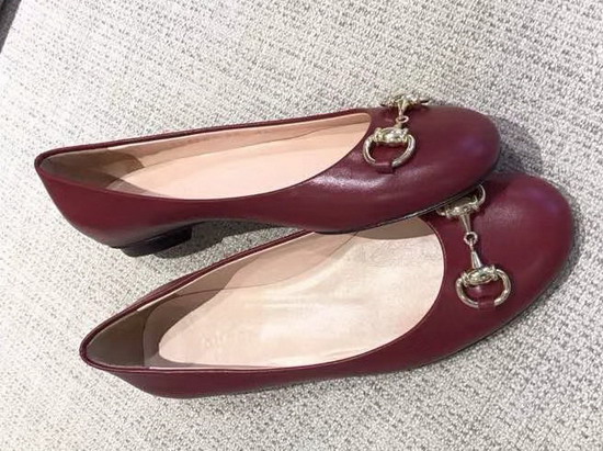 Gucci Leather Horsebit Ballet Flat in Dark Red