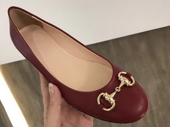 Gucci Leather Horsebit Ballet Flat in Dark Red