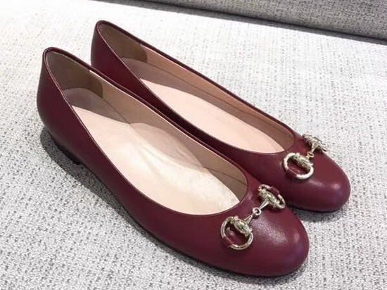 Gucci Leather Horsebit Ballet Flat in Dark Red