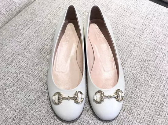 Gucci Leather Horsebit Ballet Flat in White