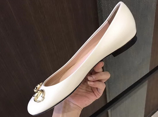 Gucci Leather Horsebit Ballet Flat in White