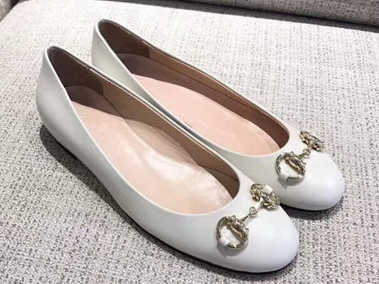 Gucci Leather Horsebit Ballet Flat in White