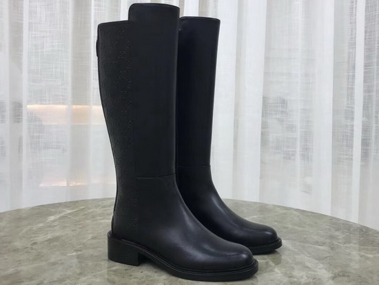 Gucci Leather Knee Boot in Black Smooth Leather and Gucci Signature Leather