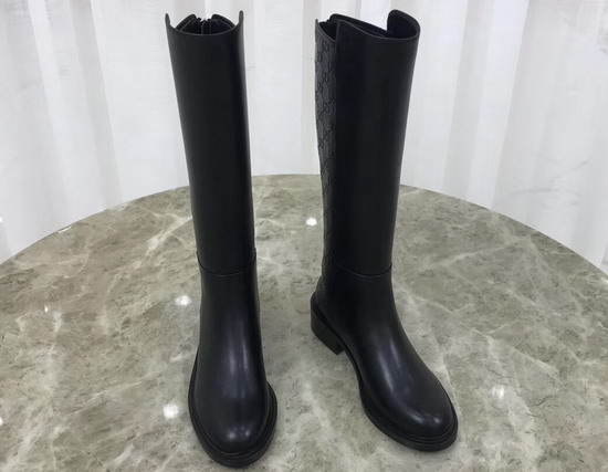 Gucci Leather Knee Boot in Black Smooth Leather and Gucci Signature Leather