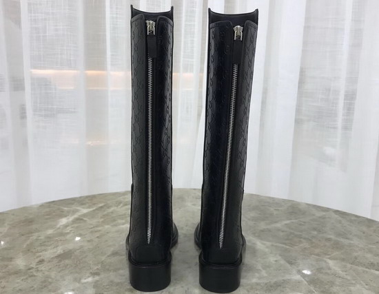 Gucci Leather Knee Boot in Black Smooth Leather and Gucci Signature Leather