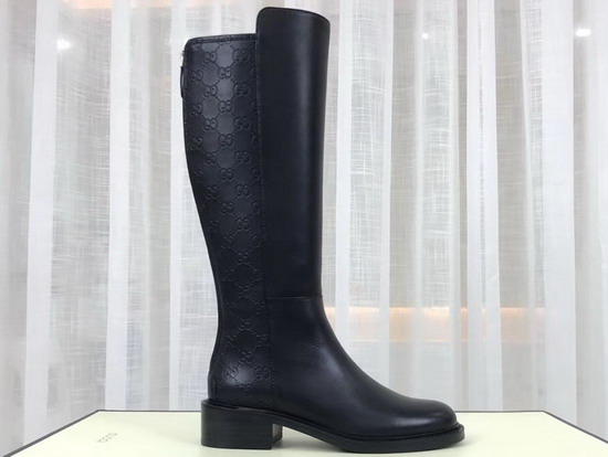 Gucci Leather Knee Boot in Black Smooth Leather and Gucci Signature Leather