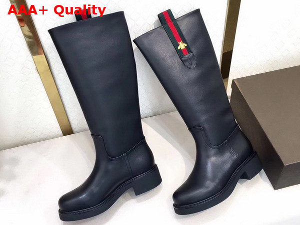 Gucci Leather Knee Boot with Embroidered Bee Black Calfskin Replica