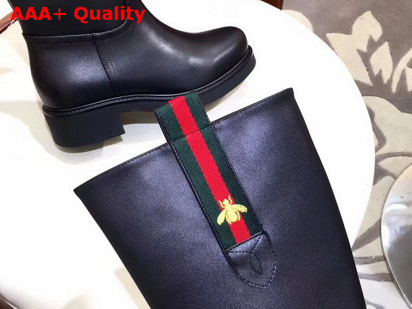 Gucci Leather Knee Boot with Embroidered Bee Black Calfskin Replica