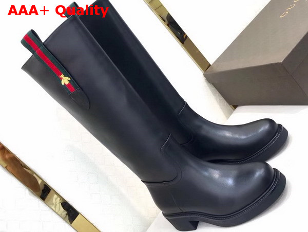 Gucci Leather Knee Boot with Embroidered Bee Black Calfskin Replica