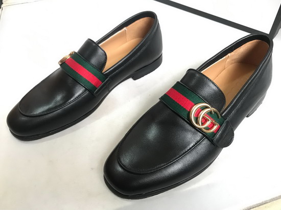 Gucci Leather Loafer with GG Web in Black Leather Replica