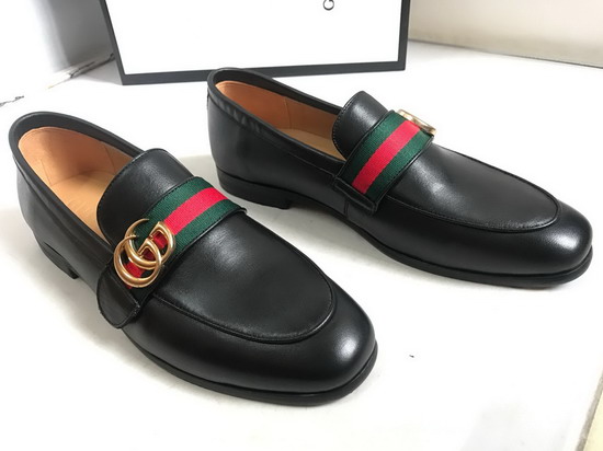 Gucci Leather Loafer with GG Web in Black Leather Replica