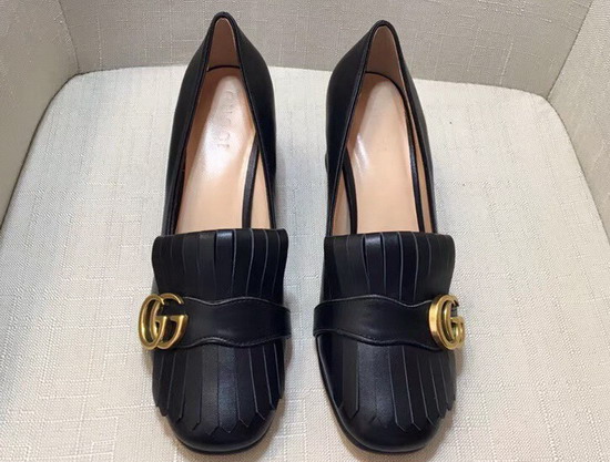 Gucci Leather Mid Heel Pump in Black Leather 408208