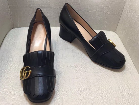 Gucci Leather Mid Heel Pump in Black Leather 408208