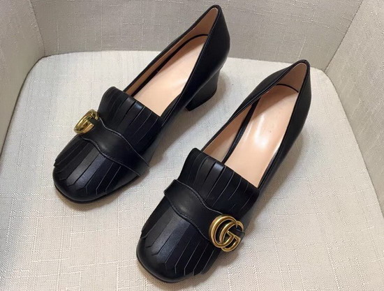 Gucci Leather Mid Heel Pump in Black Leather 408208