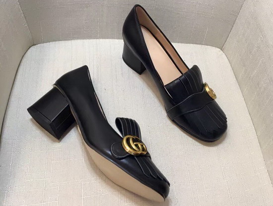 Gucci Leather Mid Heel Pump in Black Leather 408208