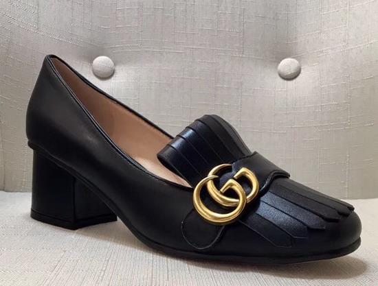 Gucci Leather Mid Heel Pump in Black Leather 408208