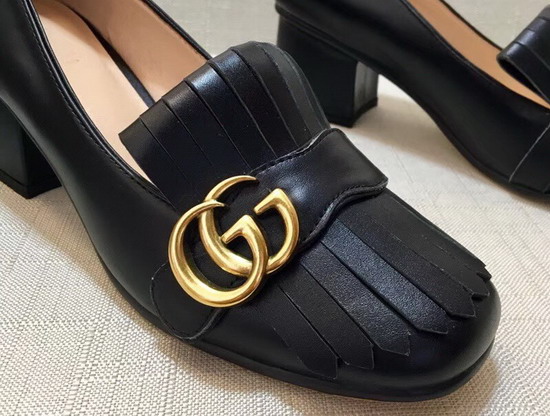 Gucci Leather Mid Heel Pump in Black Leather 408208