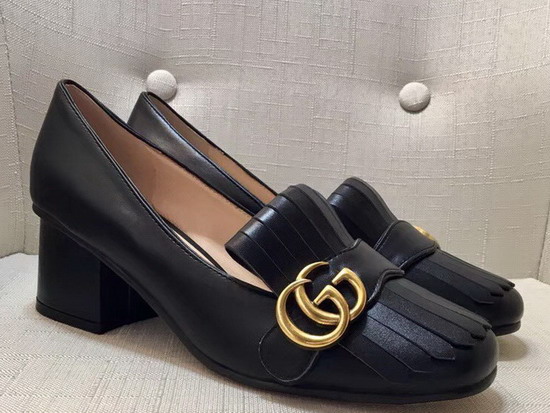 Gucci Leather Mid Heel Pump in Black Leather 408208