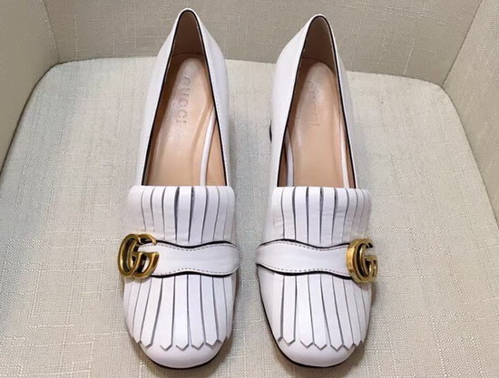 Gucci Leather Mid Heel Pump in White Leather 408208