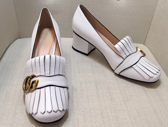 Gucci Leather Mid Heel Pump in White Leather 408208