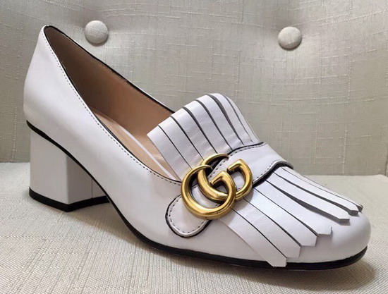 Gucci Leather Mid Heel Pump in White Leather 408208