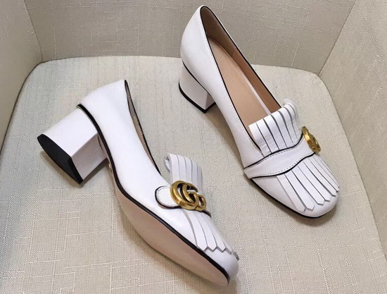 Gucci Leather Mid Heel Pump in White Leather 408208