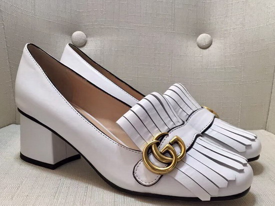 Gucci Leather Mid Heel Pump in White Leather 408208