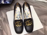 Gucci Leather Mid Heel Pump with Double G Black Leather