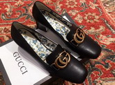 Gucci Leather Mid Heel Pump with Double G Black Letaher 525333