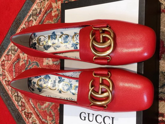 Gucci Leather Mid Heel Pump with Double G Red Leather 525333