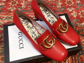 Gucci Leather Mid Heel Pump with Double G Red Leather 525333