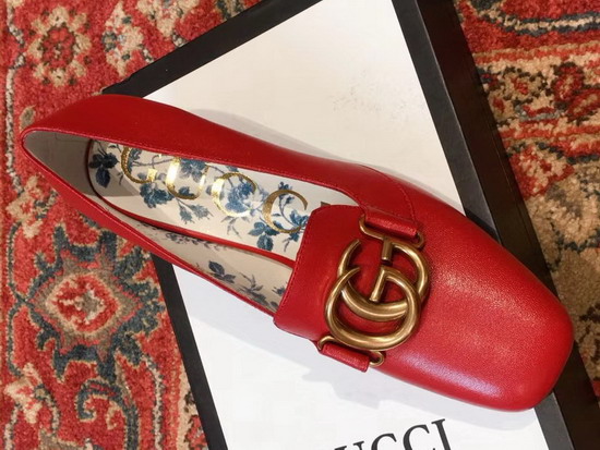 Gucci Leather Mid Heel Pump with Double G Red Leather 525333